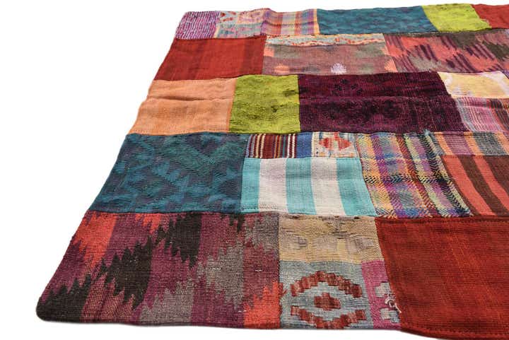 4' x 6' Hand Woven Kilim Patchwork Wool Rug