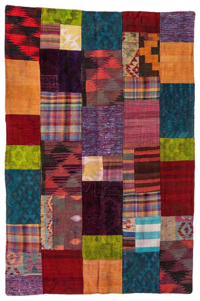 4' x 6' Hand Woven Kilim Patchwork Wool Rug