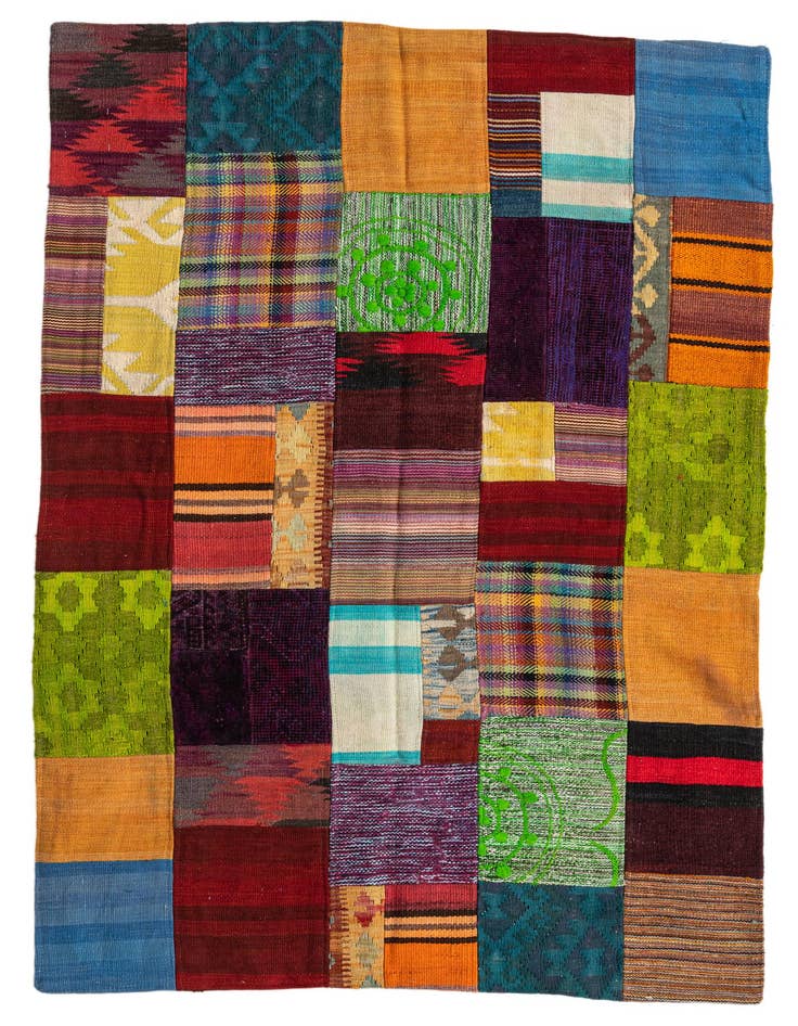 Detail image of 4' x 6' Hand Woven Kilim Patchwork Wool Rug