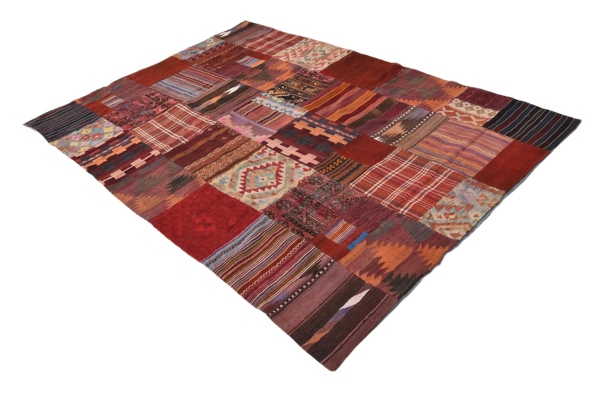 5' 7 x 8' Hand Woven Kilim Patchwork Wool Rug