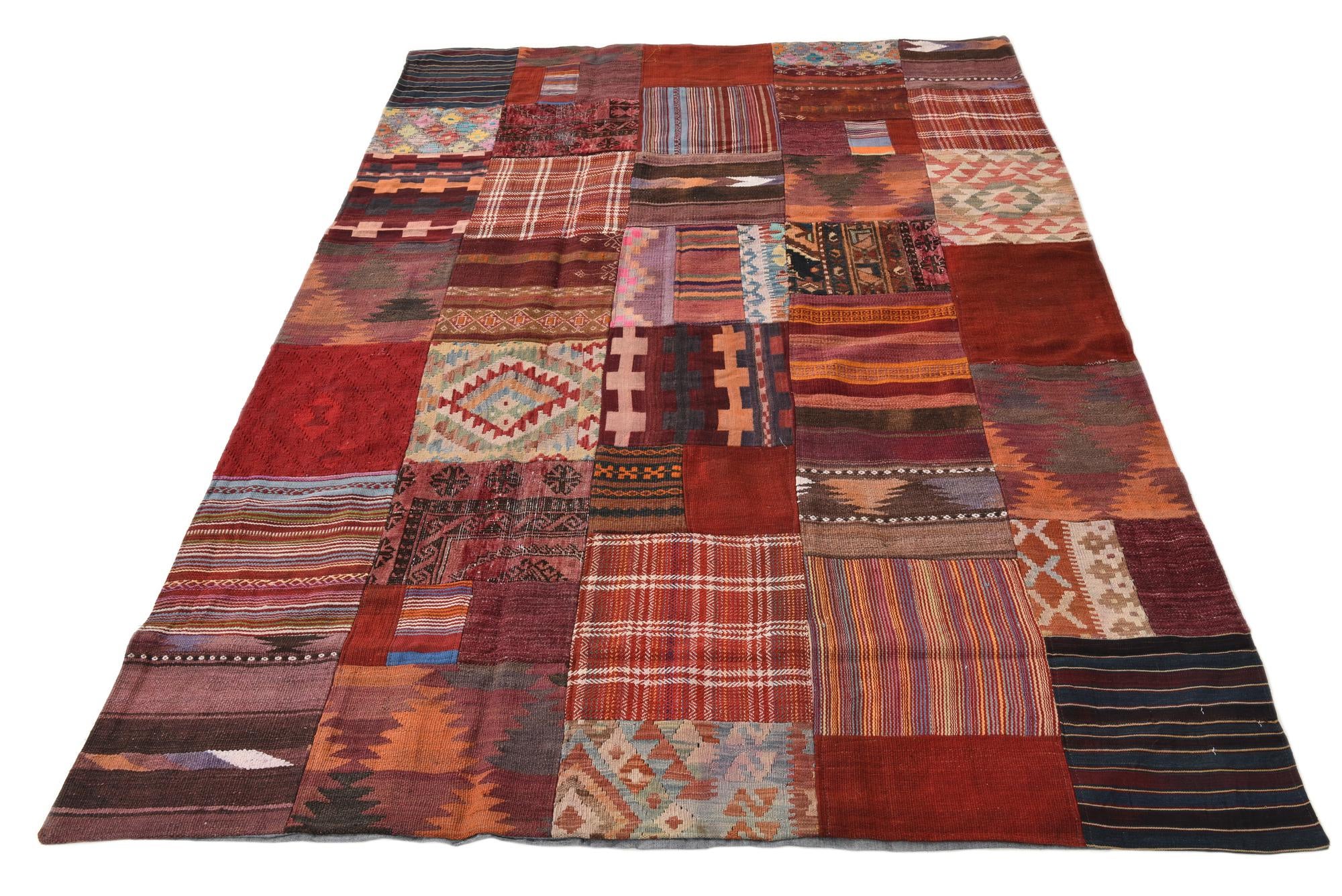 5' 7 x 8' Hand Woven Kilim Patchwork Wool Rug