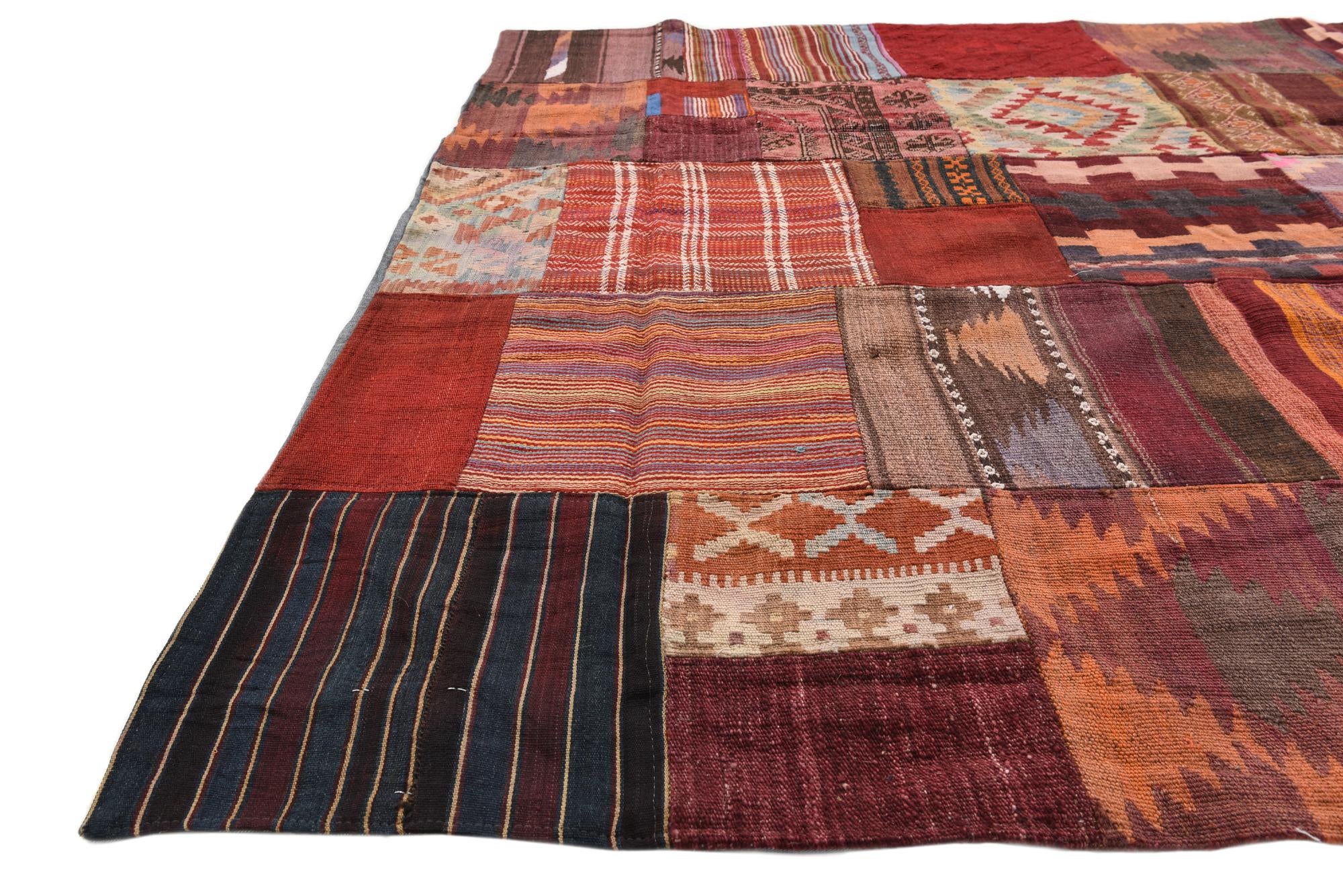 5' 7 x 8' Hand Woven Kilim Patchwork Wool Rug