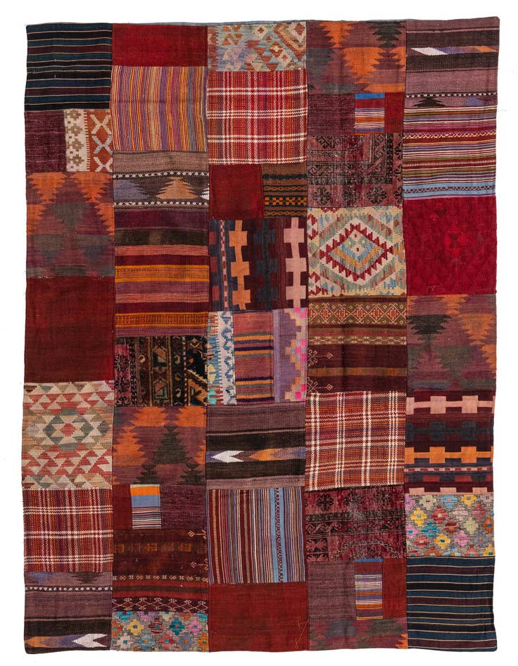 Detail image of 5' 7 x 8' Hand Woven Kilim Patchwork Wool Rug