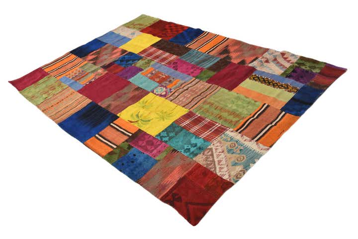 5' 7 x 7' 9 Hand Woven Kilim Patchwork Wool Rug