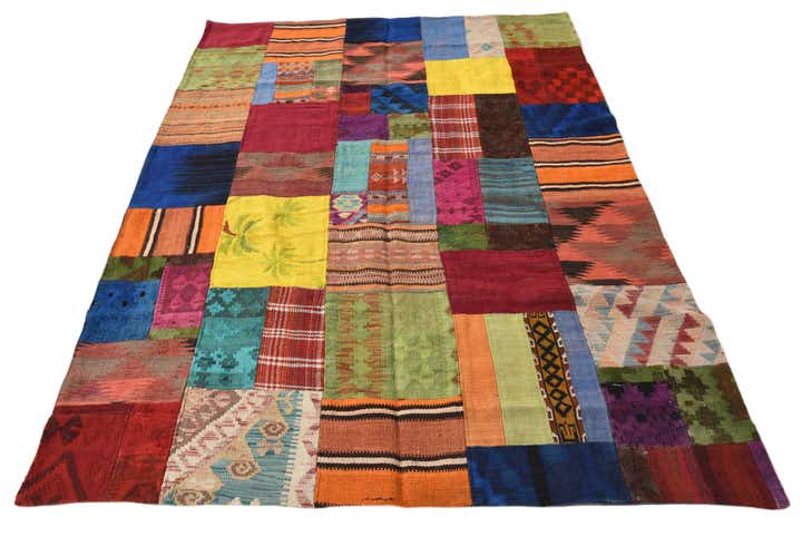 5' 7 x 7' 9 Hand Woven Kilim Patchwork Wool Rug