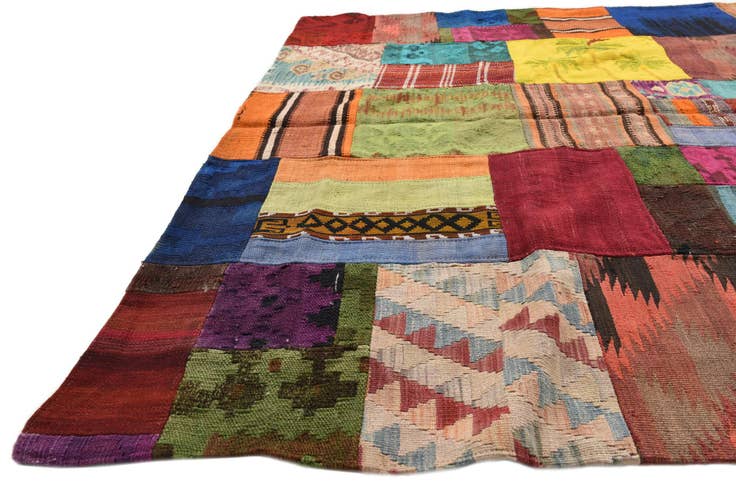 Detail image of 5' 7 x 7' 9 Hand Woven Kilim Patchwork Wool Rug