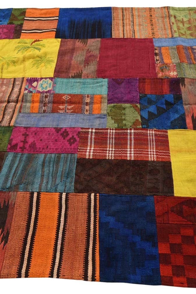 5' 7 x 7' 9 Hand Woven Kilim Patchwork Wool Rug