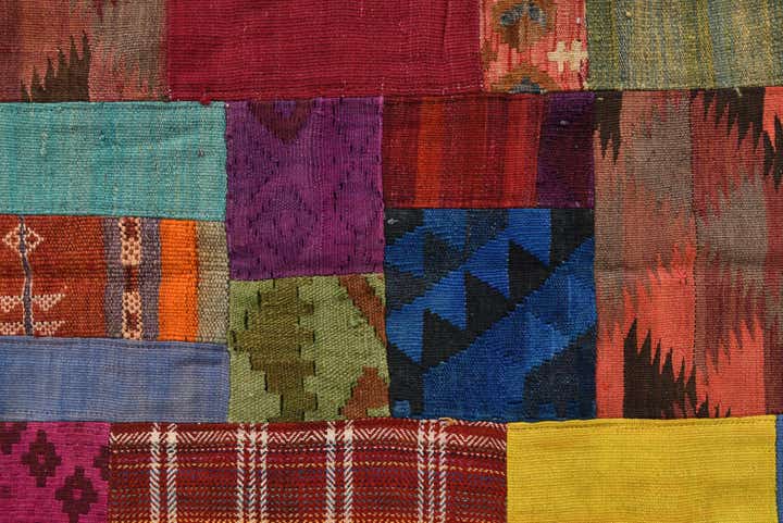 5' 7 x 7' 9 Hand Woven Kilim Patchwork Wool Rug