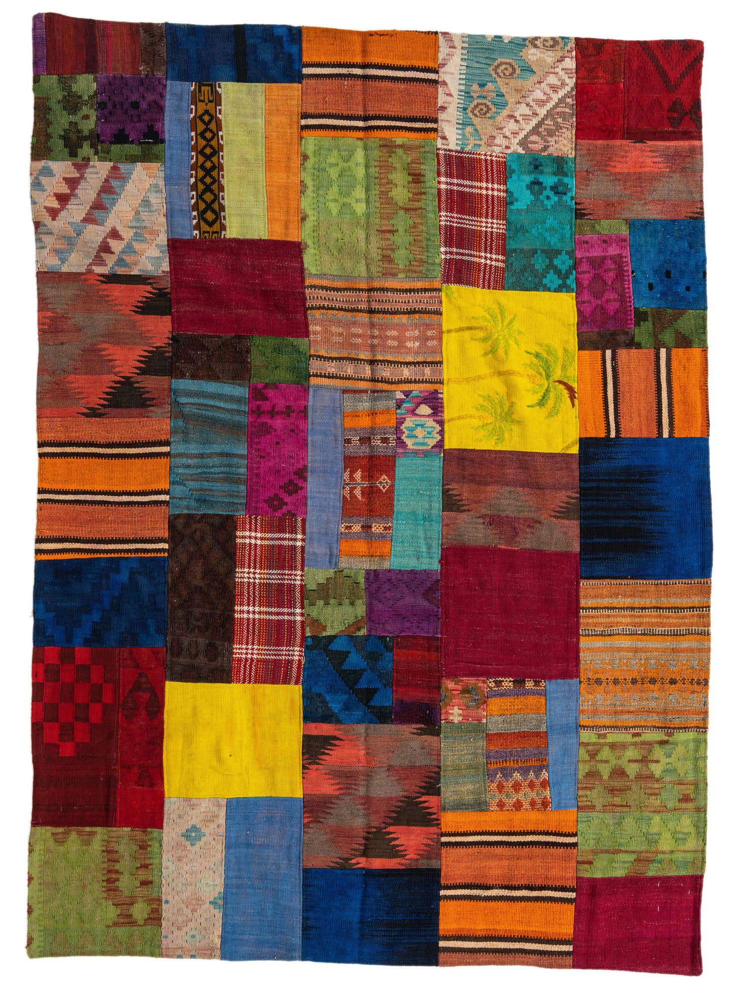 5' 7 x 7' 9 Hand Woven Kilim Patchwork Wool Rug
