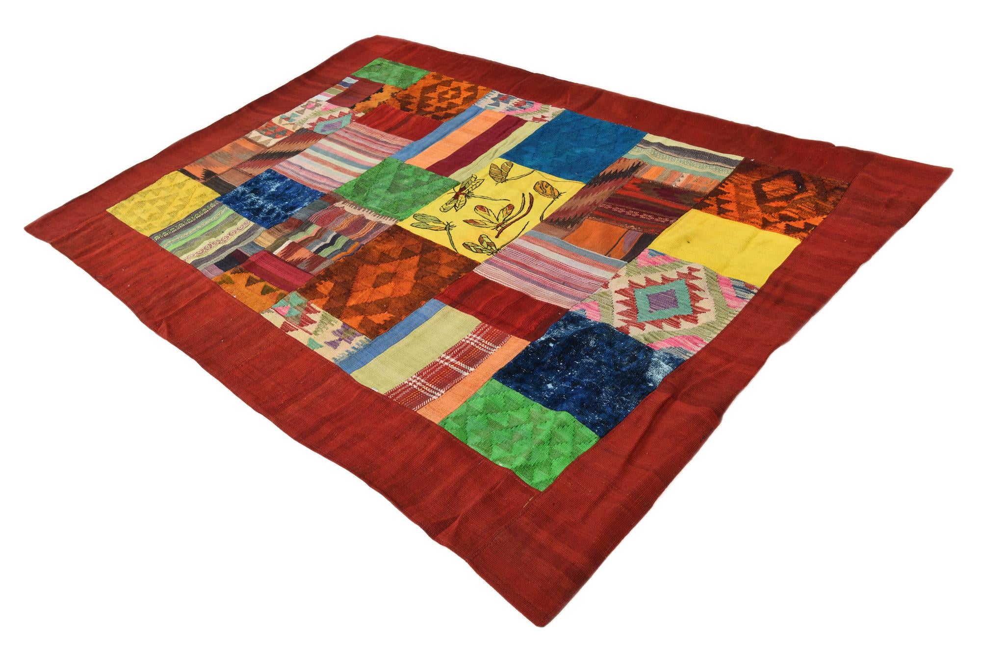 5' 7 x 8' 1 Hand Woven Kilim Patchwork Wool Rug