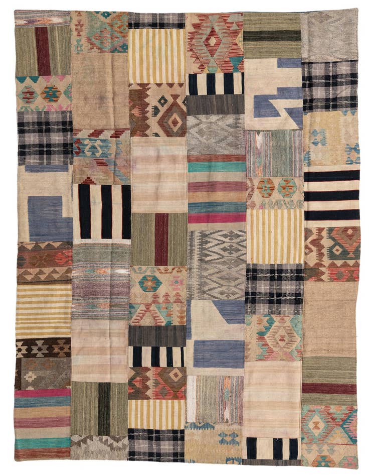 Detail image of 6' 6 x 10' Hand Woven Kilim Patchwork Wool Rug