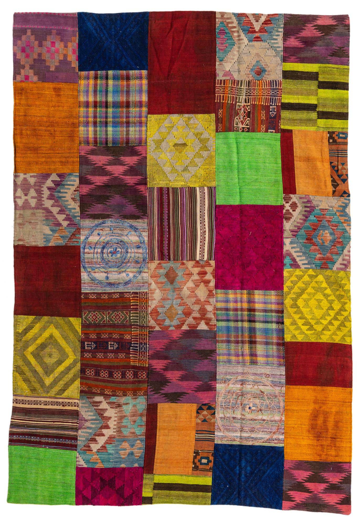5' 5 x 8' Hand Woven Kilim Patchwork Wool Rug