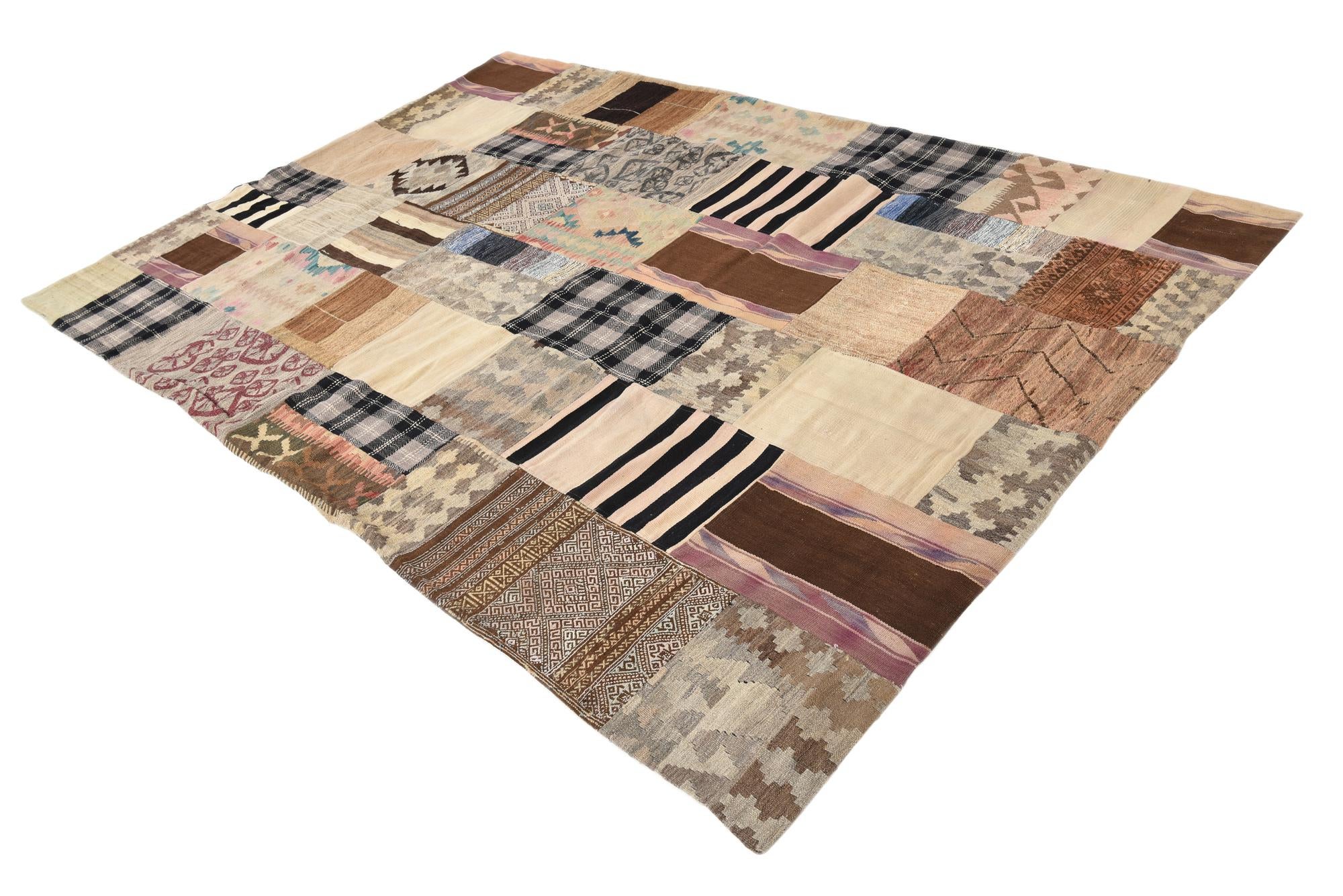 6' 5 x 9' 4 Hand Woven Kilim Patchwork Wool Rug