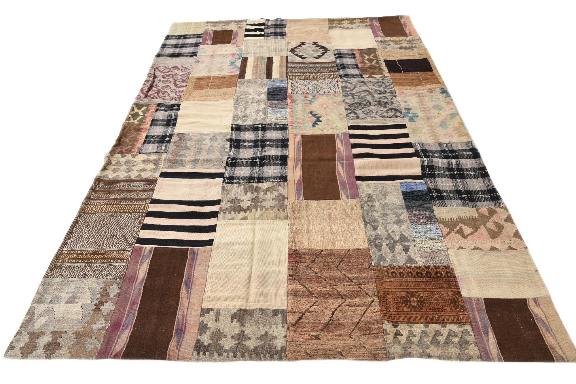 6' 5 x 9' 4 Hand Woven Kilim Patchwork Wool Rug