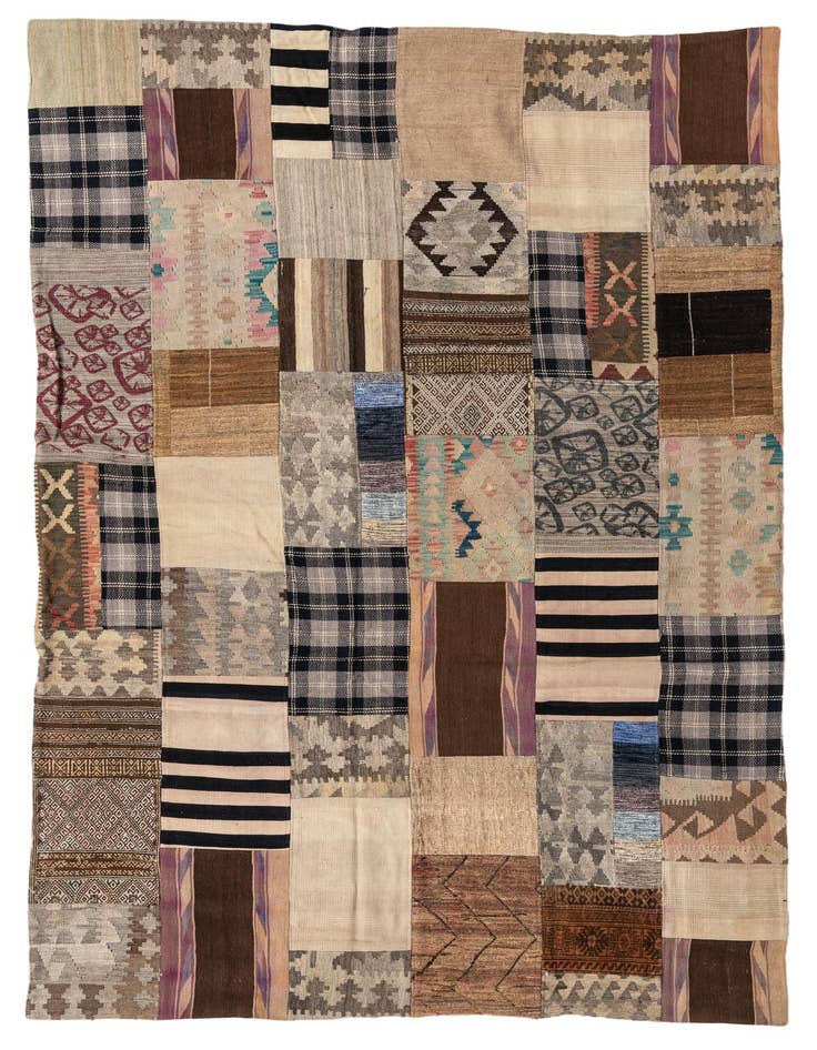Detail image of 6' 5 x 9' 4 Hand Woven Kilim Patchwork Wool Rug