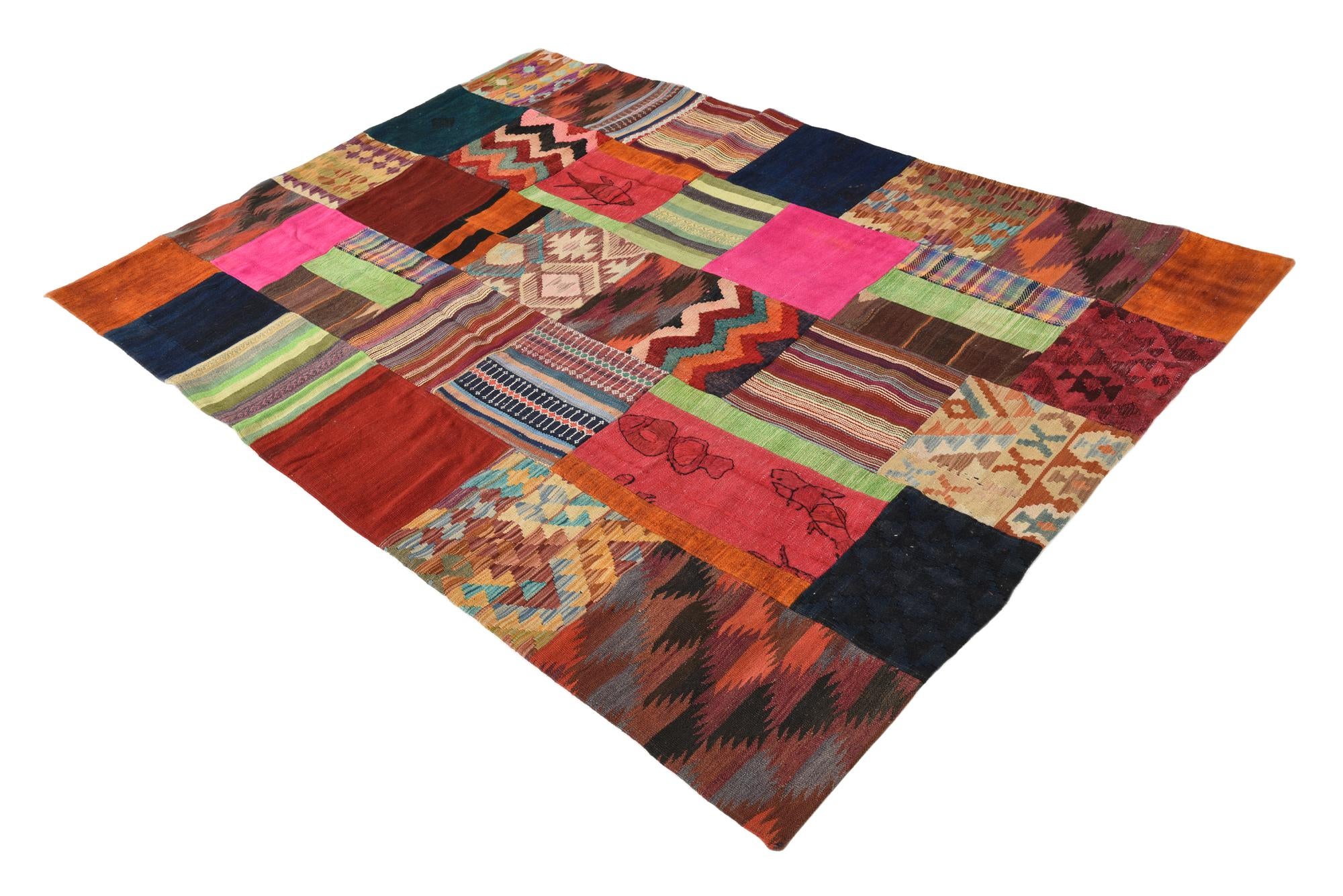 5' 6 x 7' 10 Hand Woven Kilim Patchwork Wool Rug
