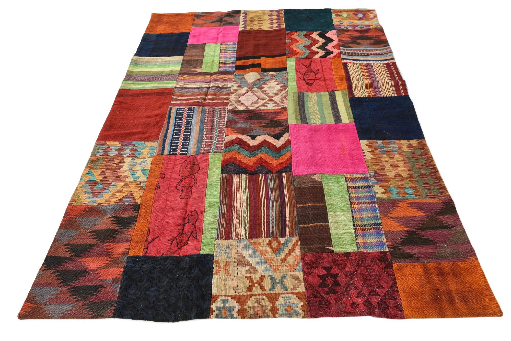 5' 6 x 7' 10 Hand Woven Kilim Patchwork Wool Rug