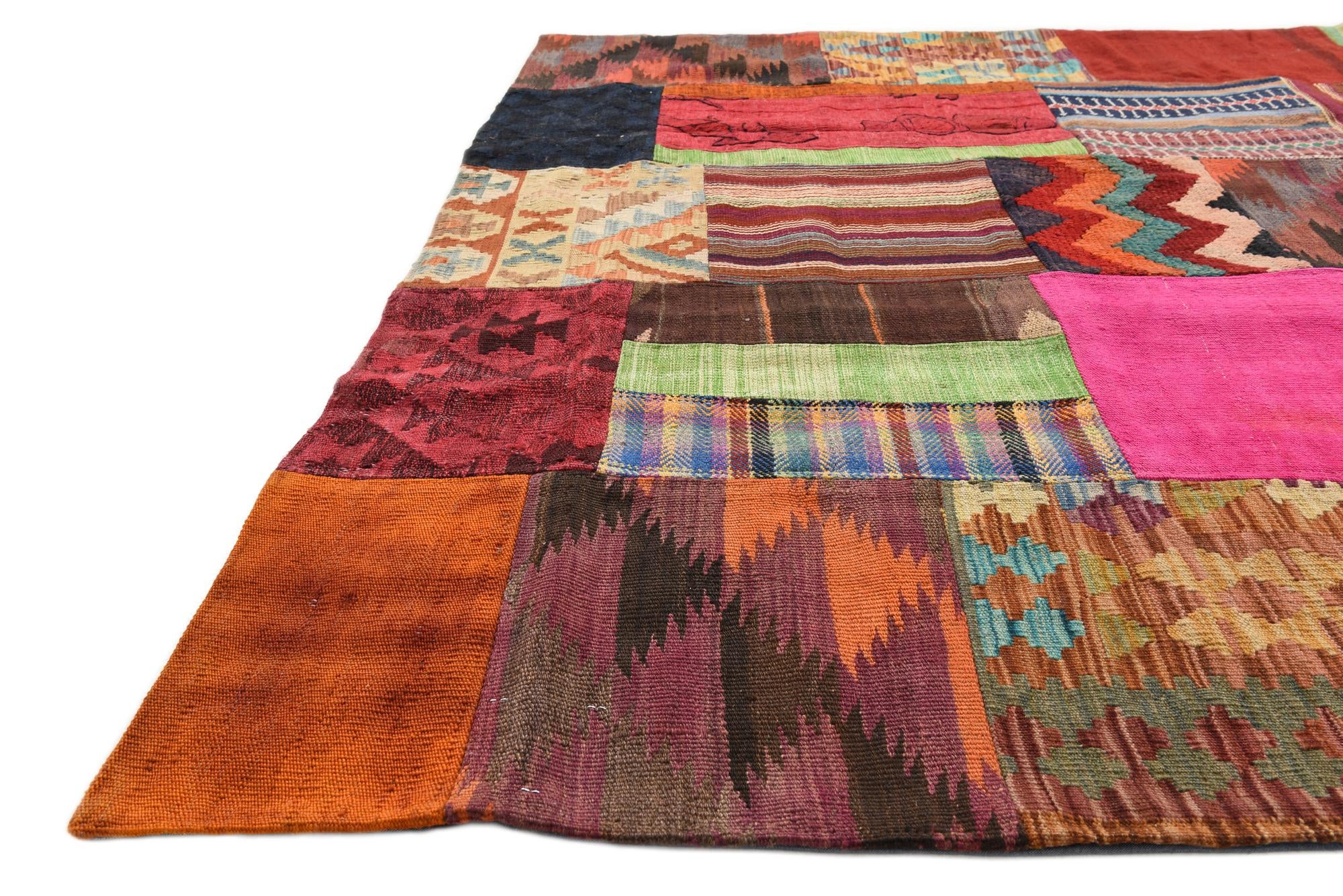 5' 6 x 7' 10 Hand Woven Kilim Patchwork Wool Rug