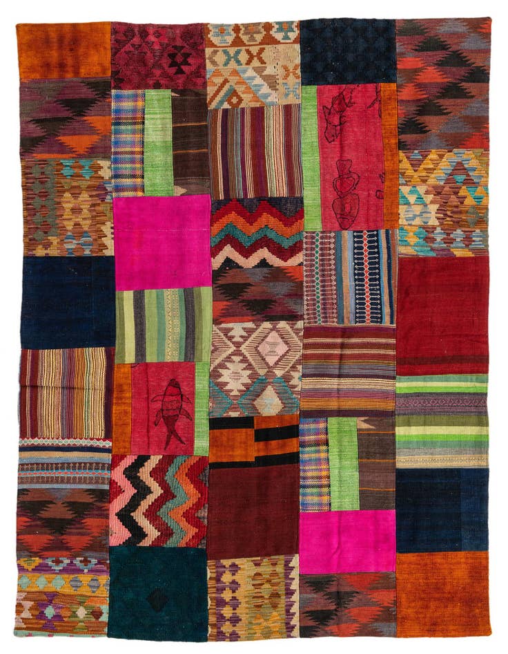 Detail image of 5' 6 x 7' 10 Hand Woven Kilim Patchwork Wool Rug
