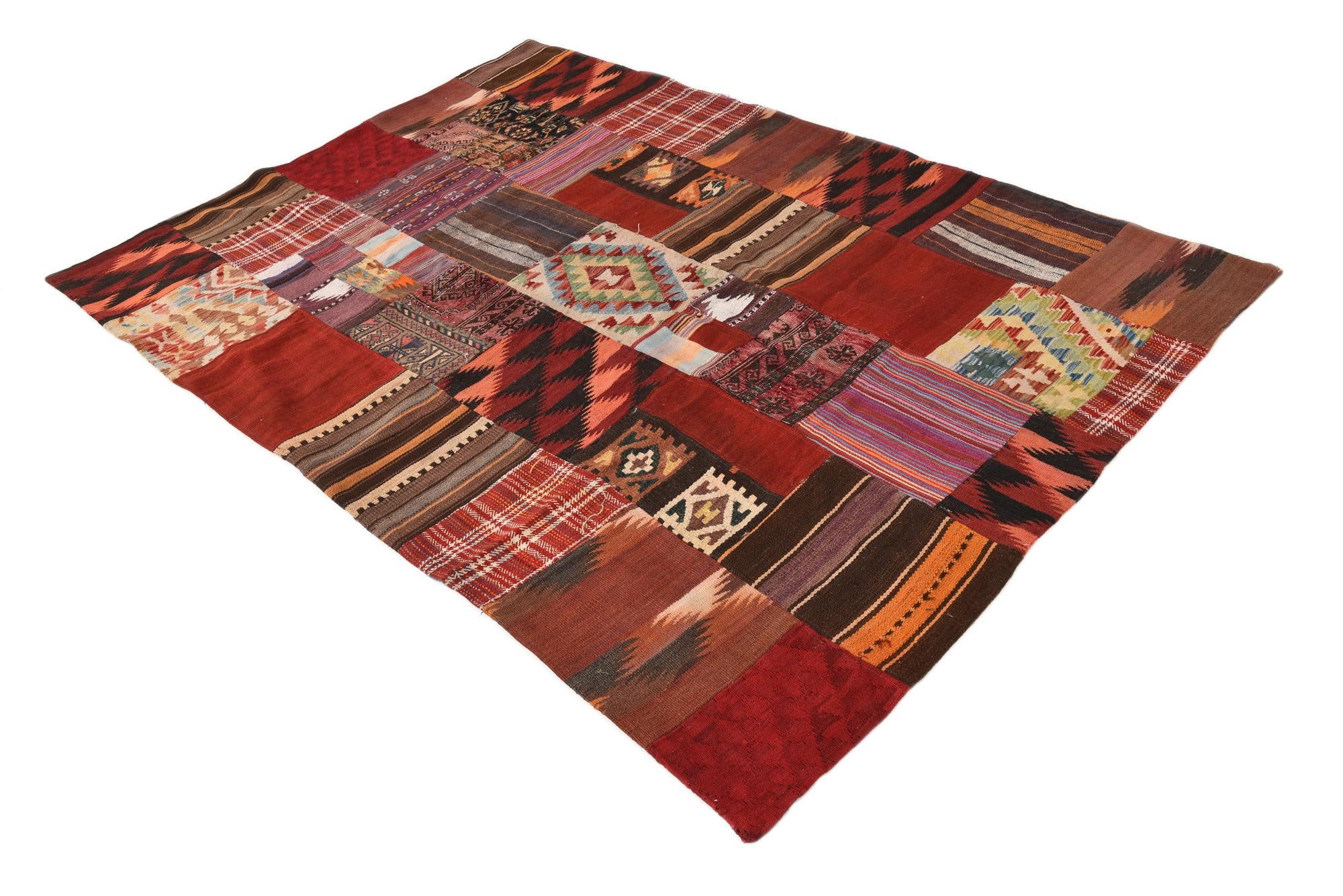 5' 6 x 8' Hand Woven Kilim Patchwork Wool Rug