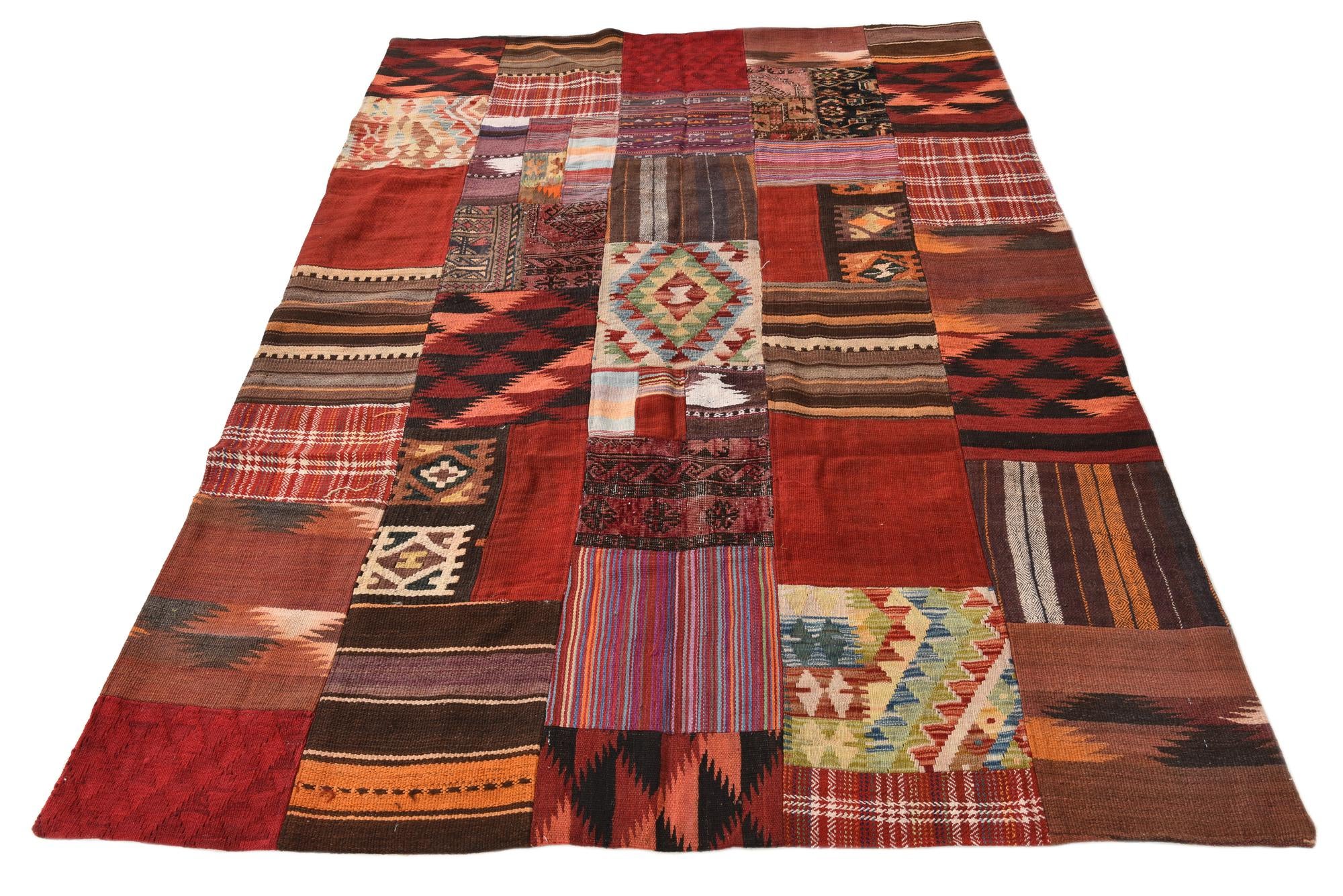 5' 6 x 8' Hand Woven Kilim Patchwork Wool Rug