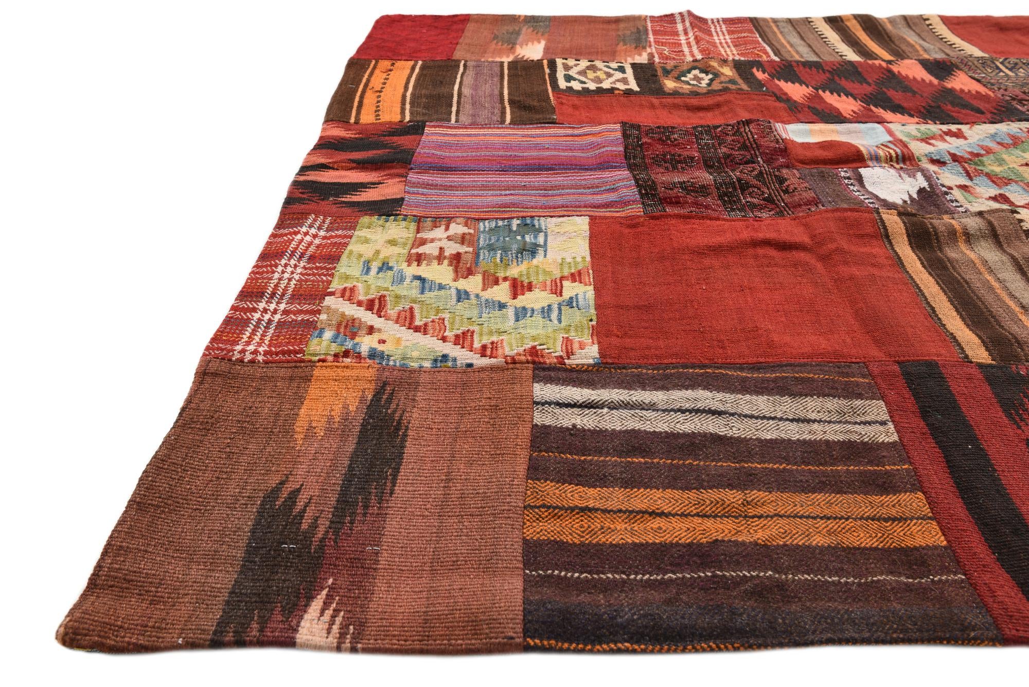 5' 6 x 8' Hand Woven Kilim Patchwork Wool Rug