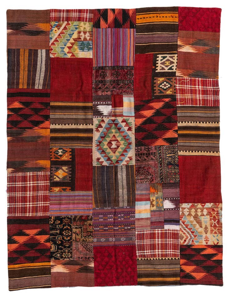 Detail image of 5' 6 x 8' Hand Woven Kilim Patchwork Wool Rug