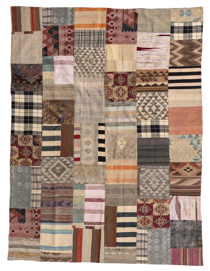 Detail image of 6' 5 x 10' Hand Woven Kilim Patchwork Wool Rug