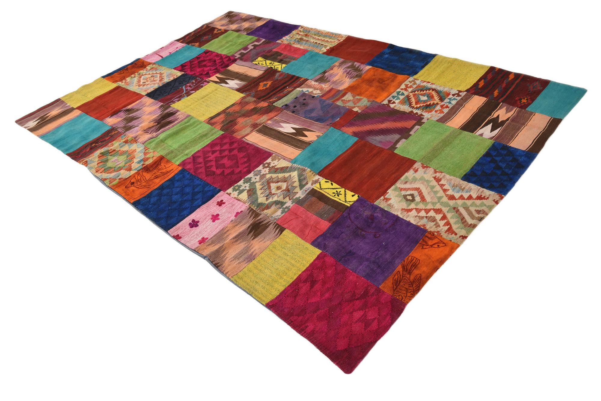 6' 9 x 10' Hand Woven Kilim Patchwork Wool Rug