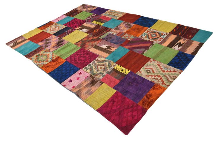 Detail image of 6' 9 x 10' Hand Woven Kilim Patchwork Wool Rug