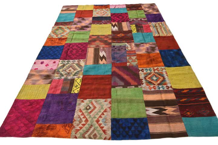 6' 9 x 10' Hand Woven Kilim Patchwork Wool Rug