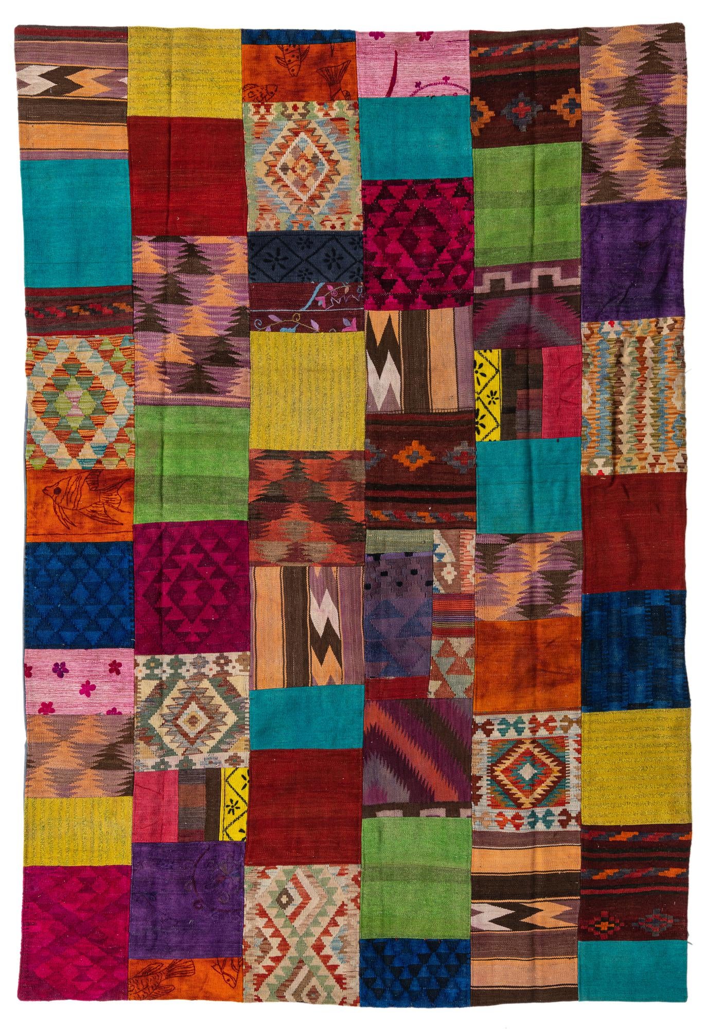 6' 9 x 10' Hand Woven Kilim Patchwork Wool Rug