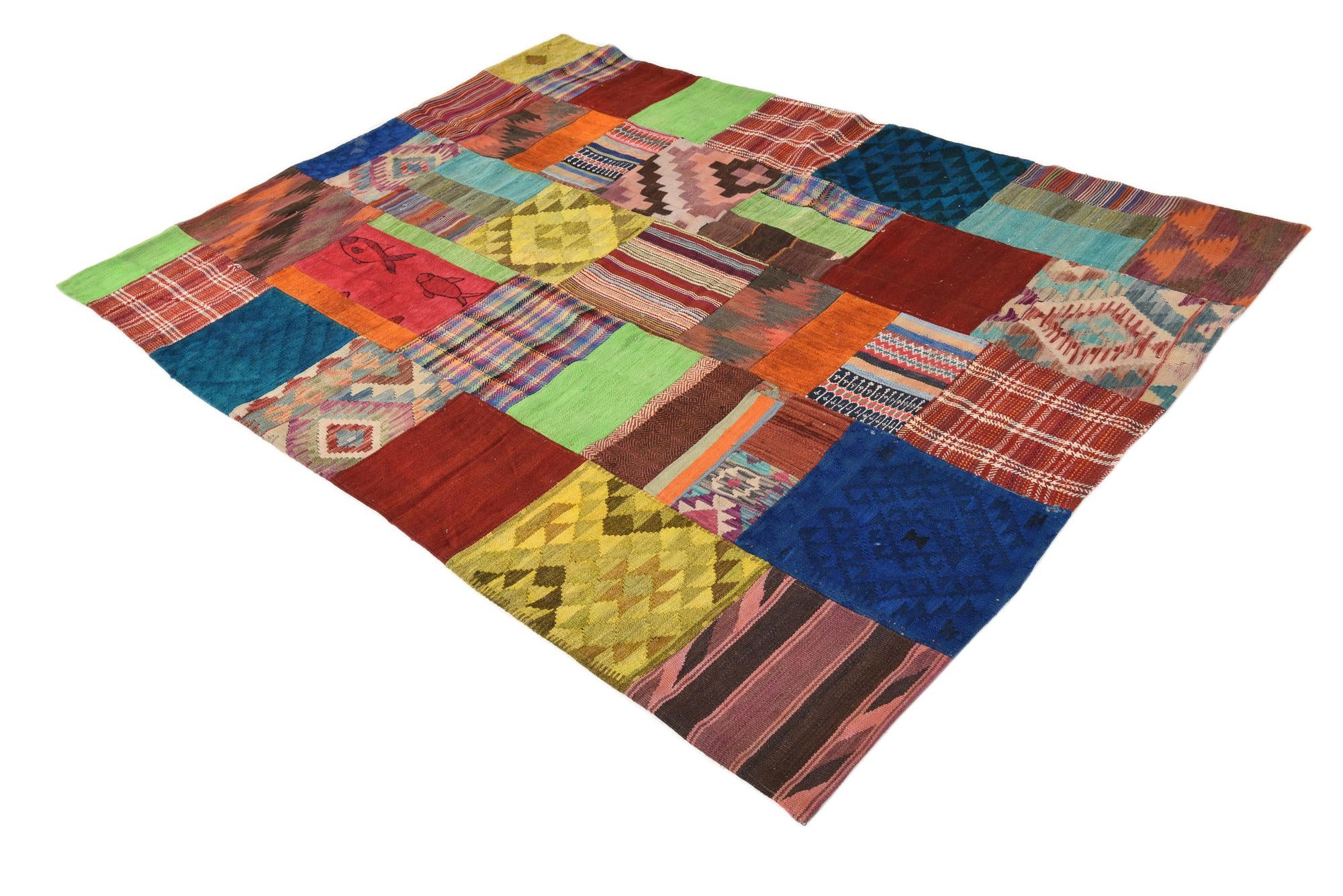 5' 7 x 8' Hand Woven Kilim Patchwork Wool Rug