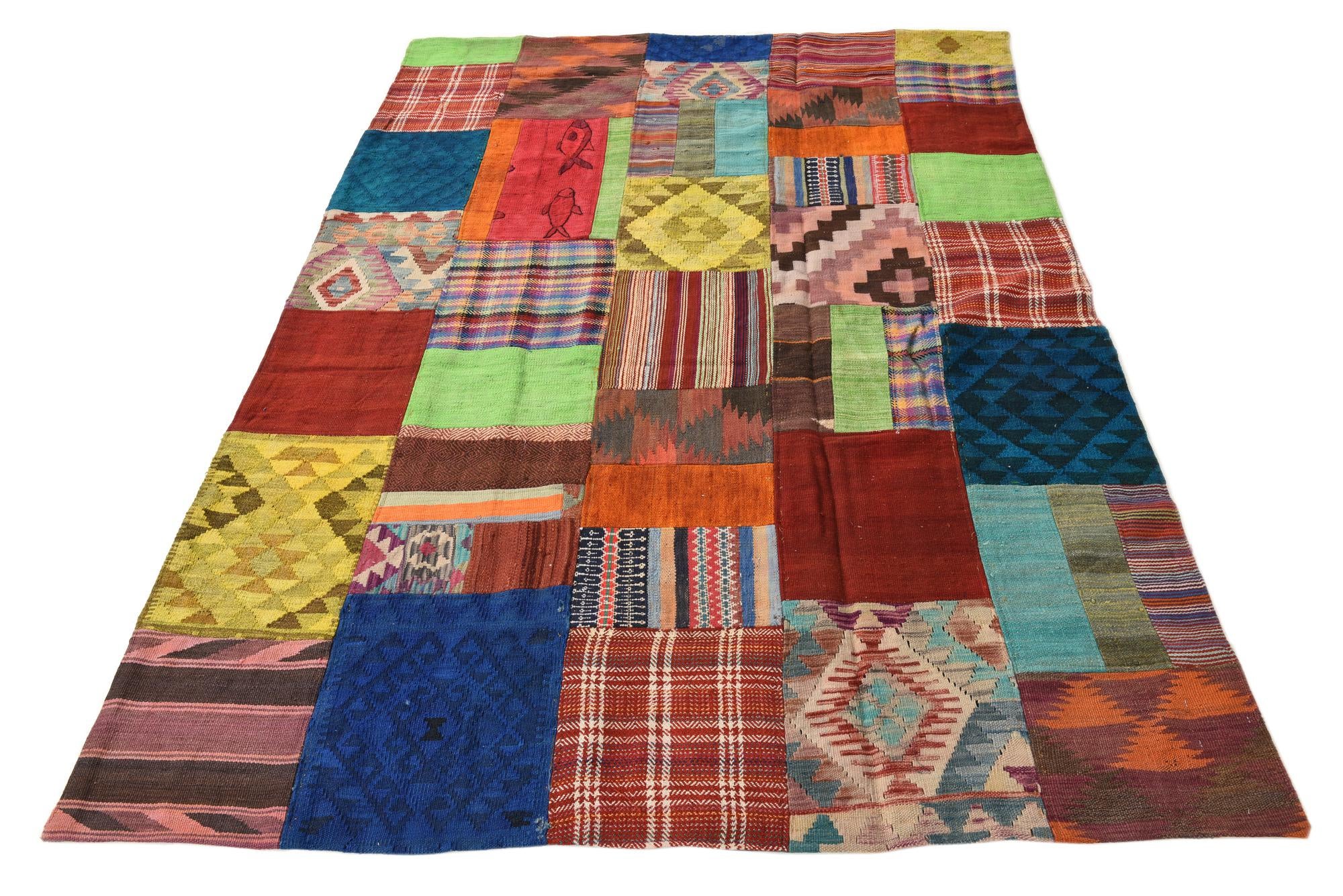 5' 7 x 8' Hand Woven Kilim Patchwork Wool Rug