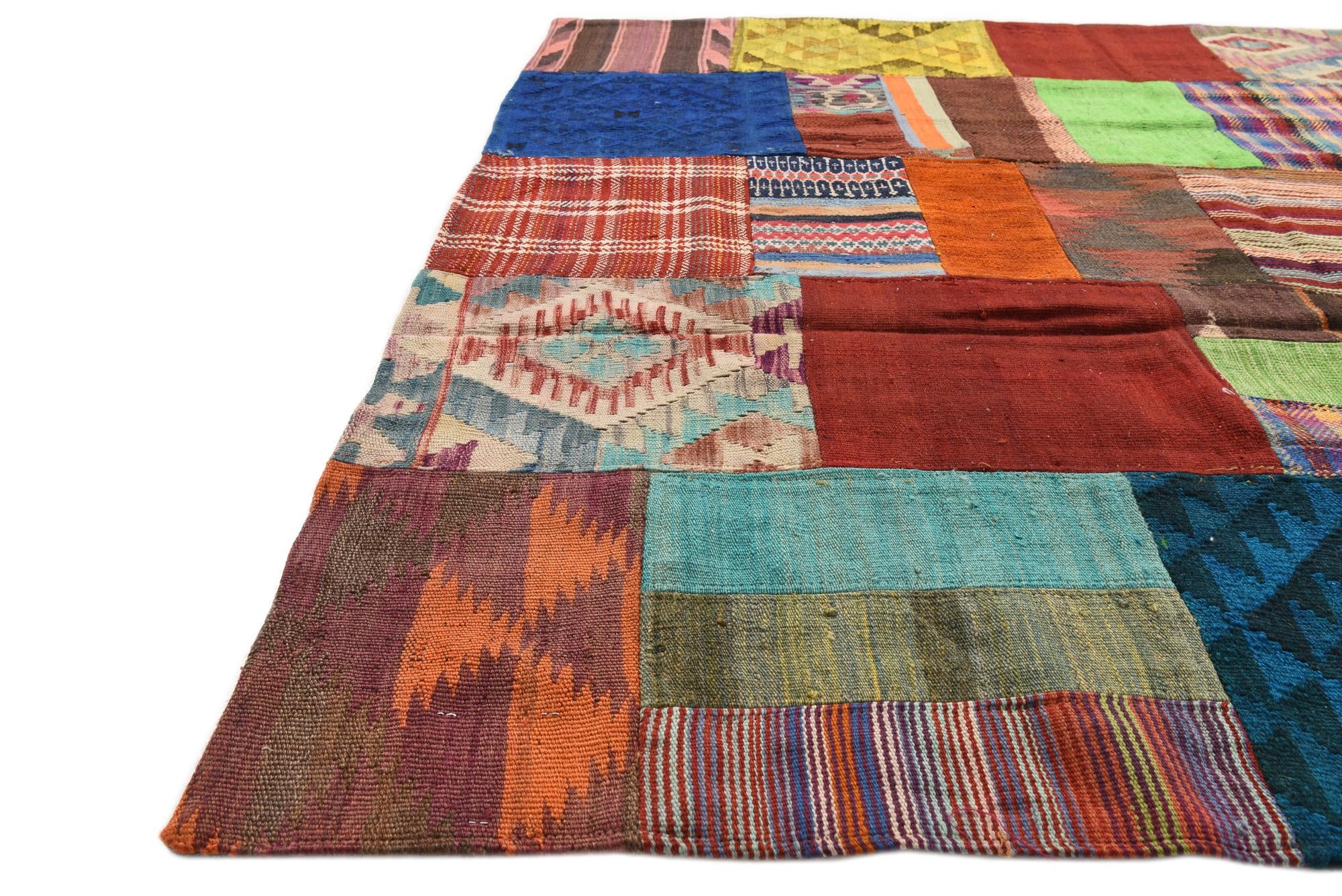 5' 7 x 8' Hand Woven Kilim Patchwork Wool Rug