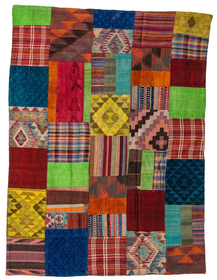 Detail image of 5' 7 x 8' Hand Woven Kilim Patchwork Wool Rug