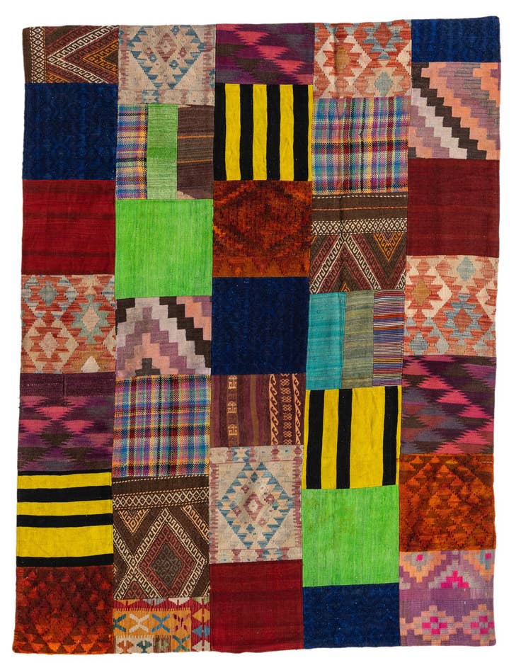 Detail image of 5' 7 x 7' 9 Hand Woven Kilim Patchwork Wool Rug