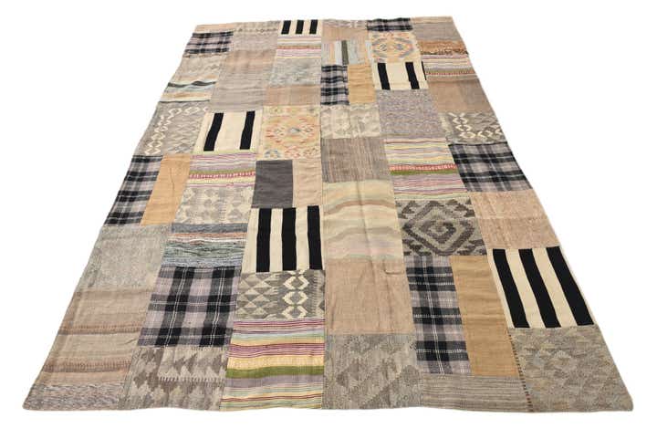 6' 6 x 9' 9 Hand Woven Kilim Patchwork Wool Rug