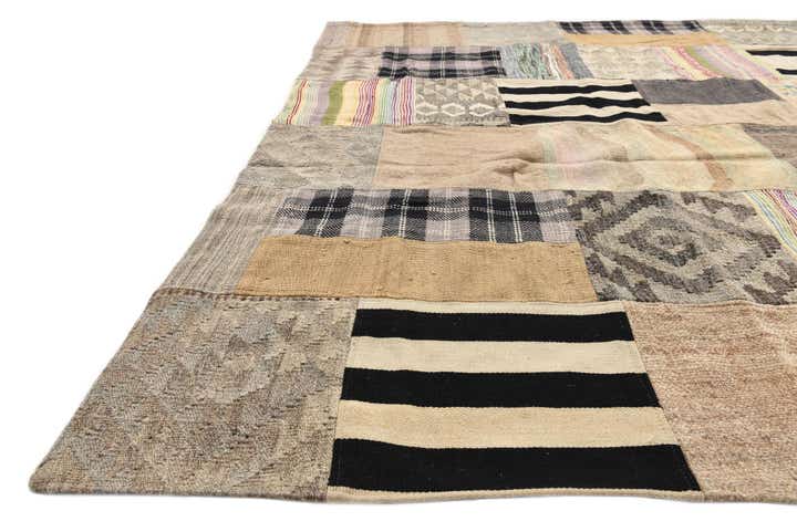 6' 6 x 9' 9 Hand Woven Kilim Patchwork Wool Rug