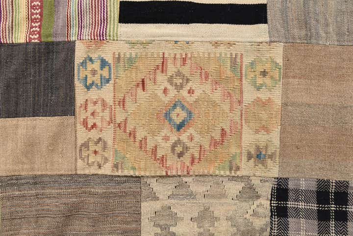 6' 6 x 9' 9 Hand Woven Kilim Patchwork Wool Rug