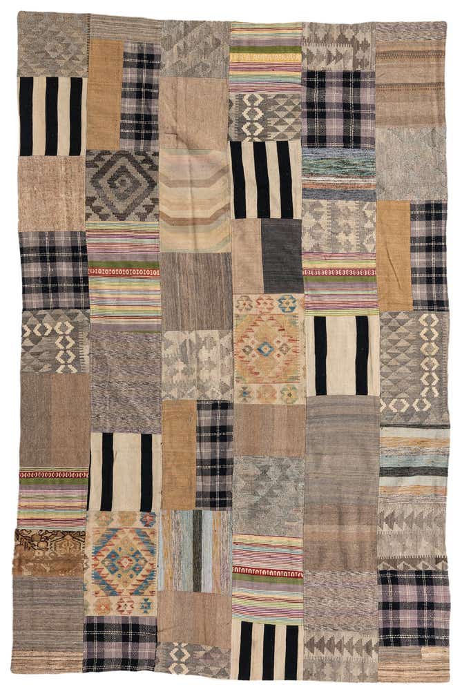 6' 6 x 9' 9 Hand Woven Kilim Patchwork Wool Rug