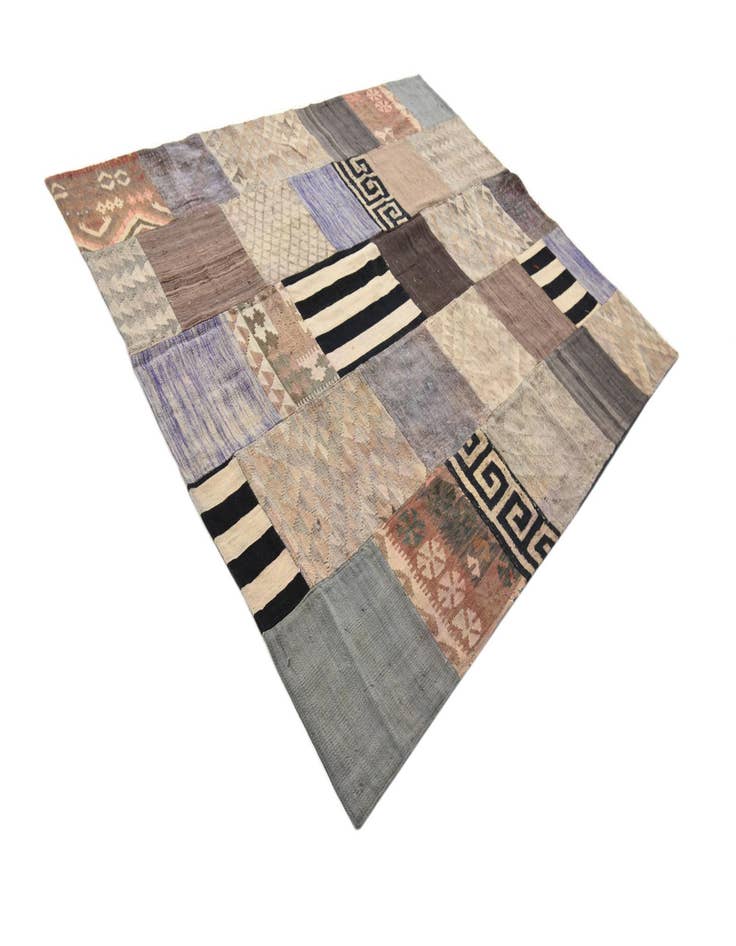 Detail image of 6' x 7' 9  Hand Woven Kilim Patchwork Wool Rug