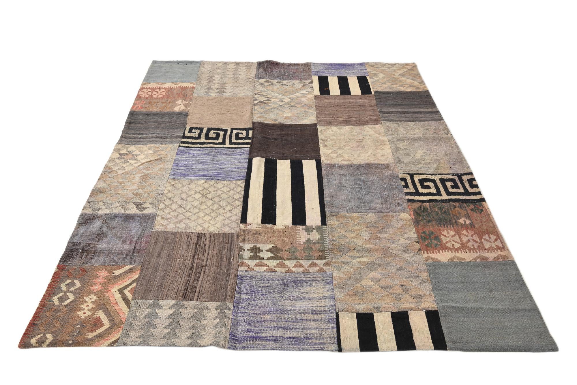 6' x 7' 9 Hand Woven Kilim Patchwork Wool Rug