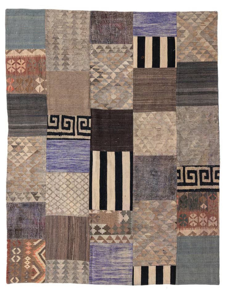 Detail image of 6' x 7' 9 Hand Woven Kilim Patchwork Wool Rug