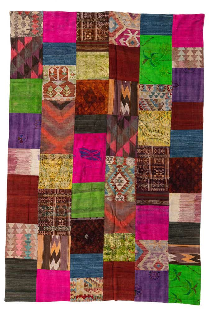 6' 8 x 10' Hand Woven Kilim Patchwork Wool Rug