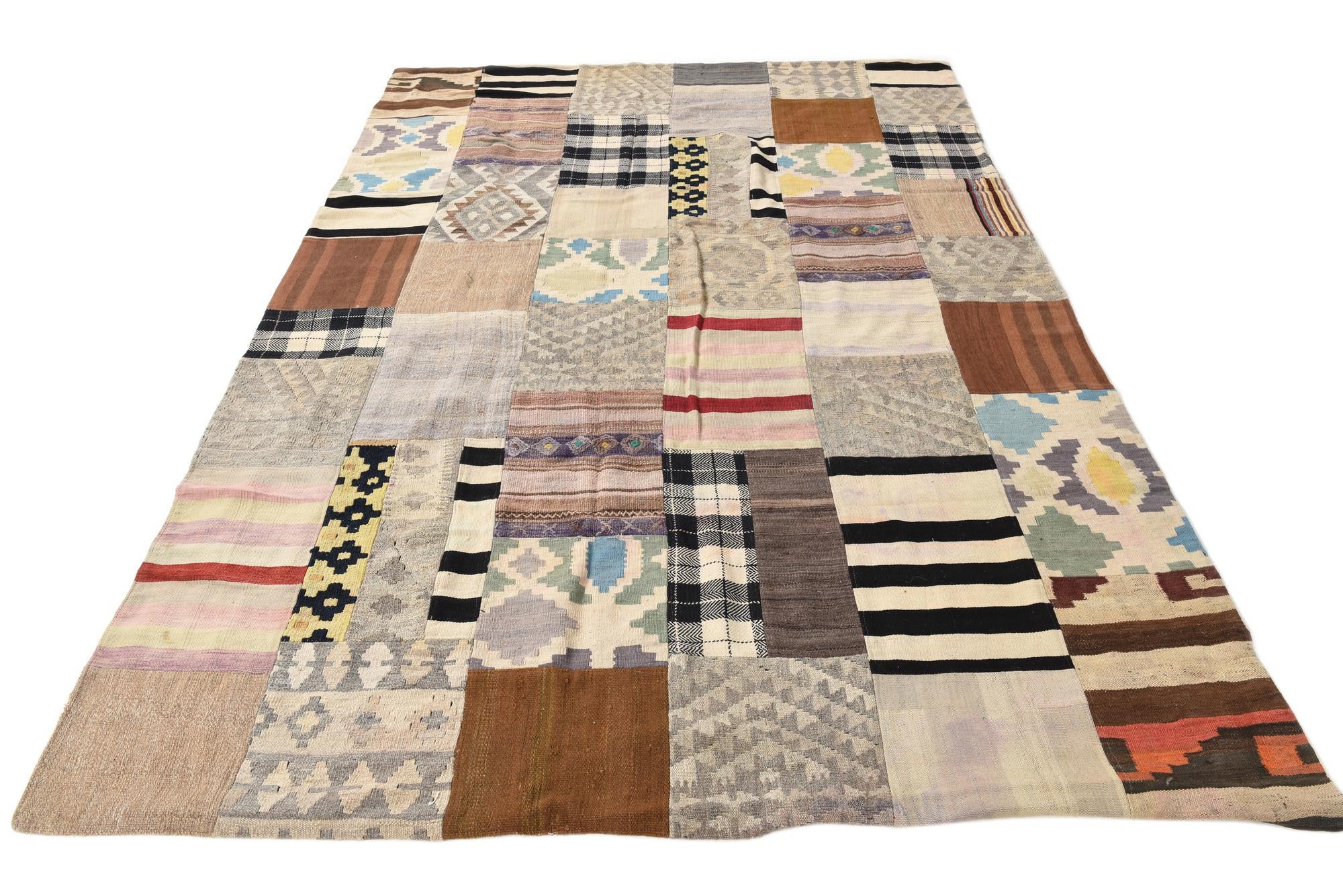 6' 7 x 9' 4 Hand Woven Kilim Patchwork Wool Rug