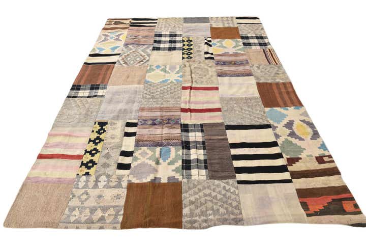 6' 7 x 9' 4 Hand Woven Kilim Patchwork Wool Rug