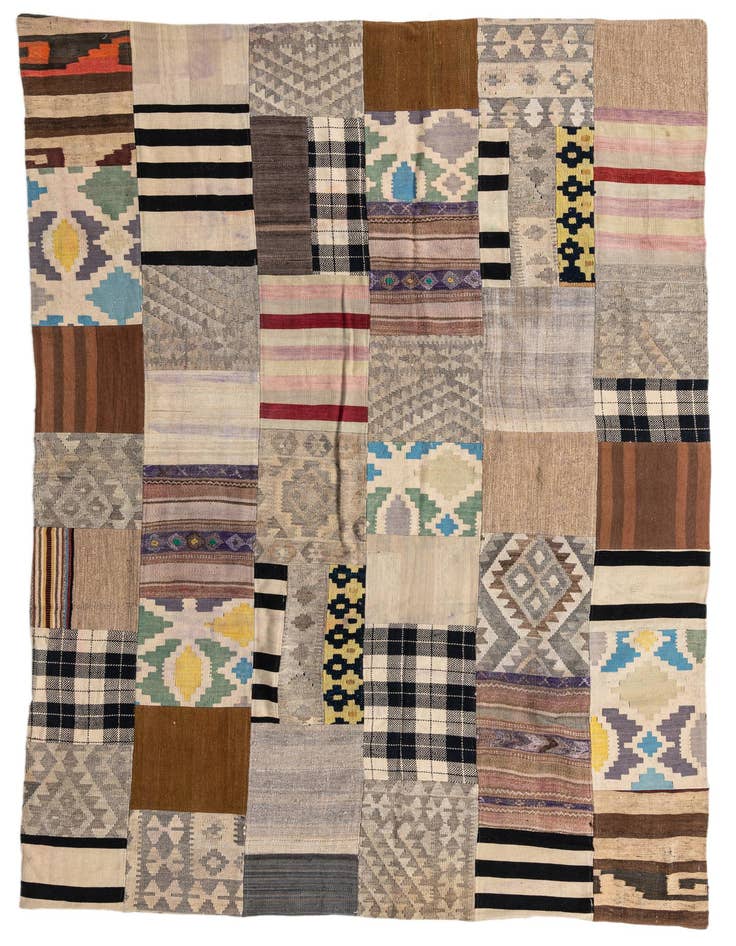Detail image of 6' 7 x 9' 4 Hand Woven Kilim Patchwork Wool Rug