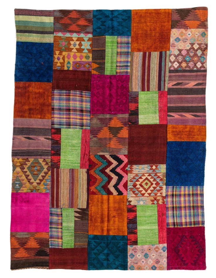 Detail image of 5' 5 x 8' Hand Woven Kilim Patchwork Wool Rug
