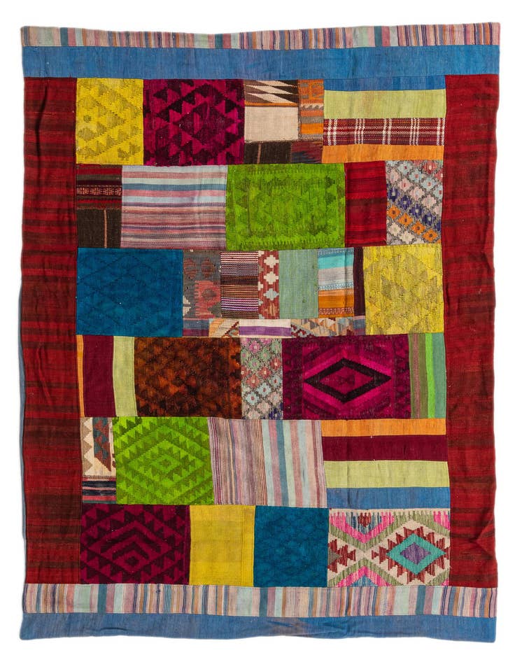 Detail image of 5' 4 x 8' 4 Hand Woven Kilim Patchwork Wool Rug